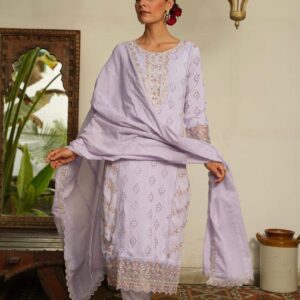 Rayon Schiffli Embroidered Suit Set With Dupatta