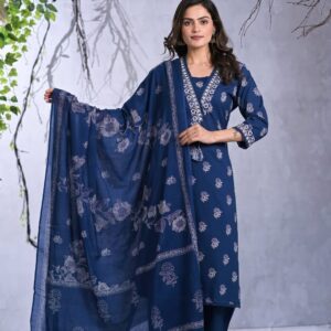 Cotton Straight Suit Set with Dupatta