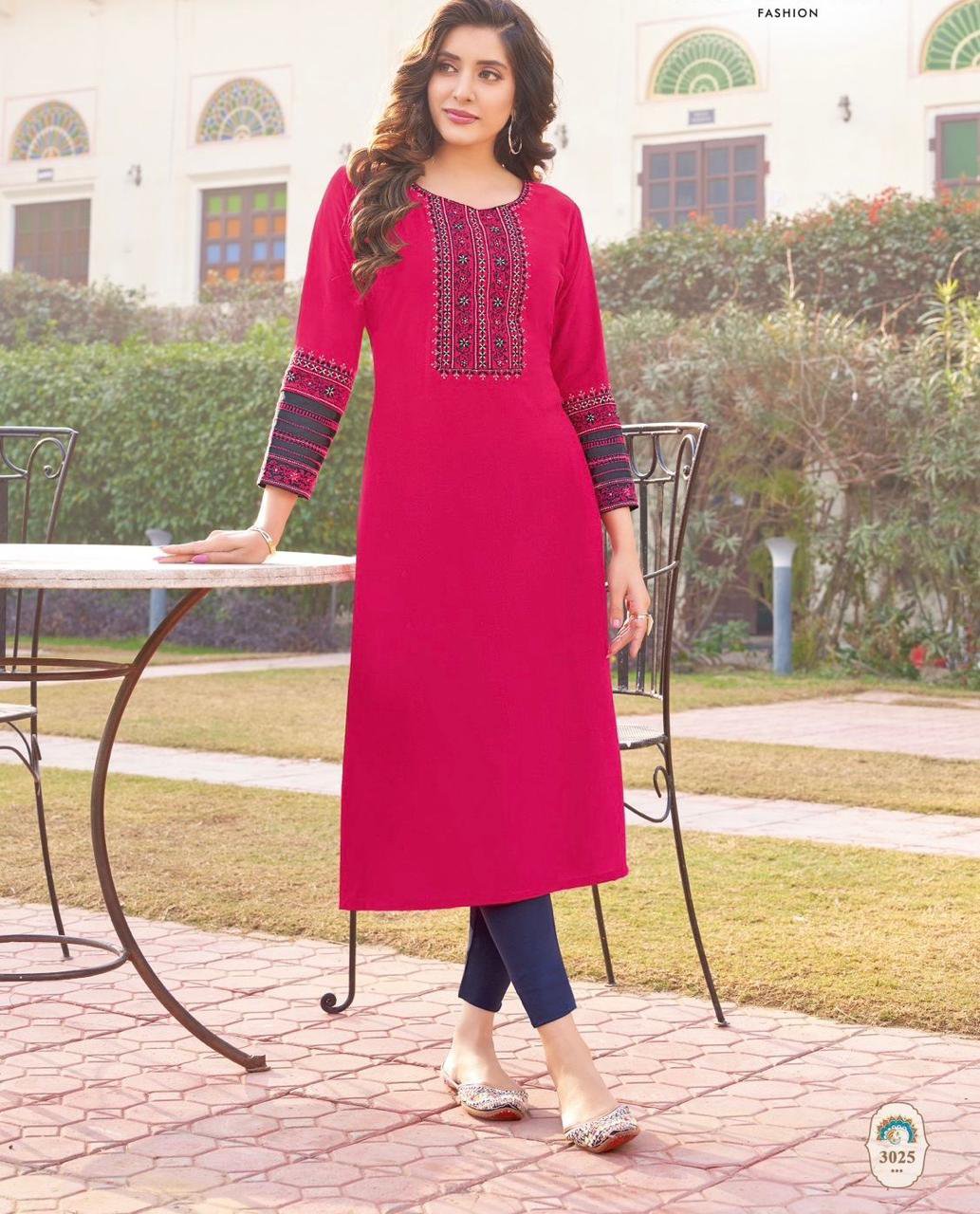 Heavy Rayon - Tread & Hand Work Kurti - Image 3