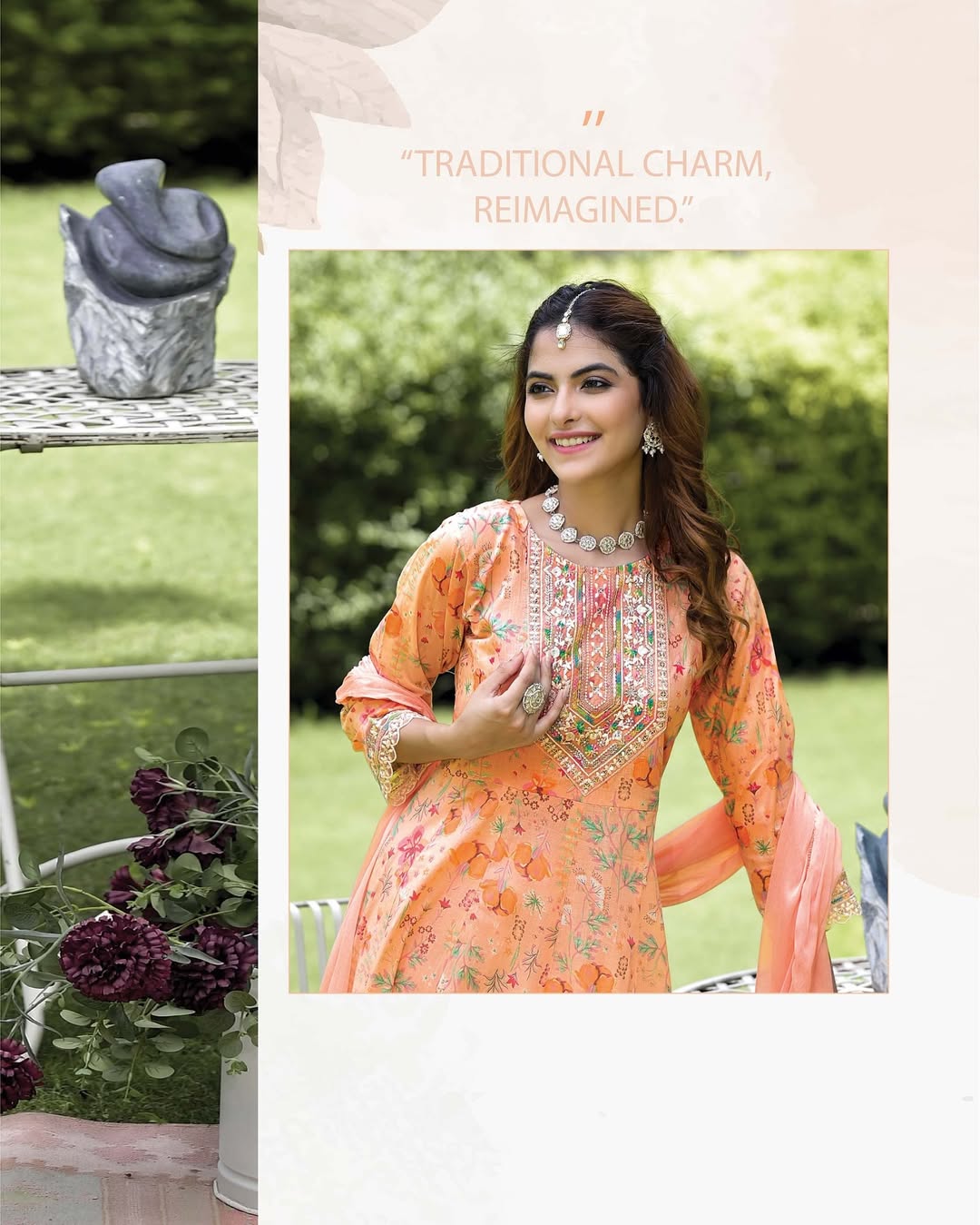 Cotton Foil Print Anarkali Suit Set - Image 10