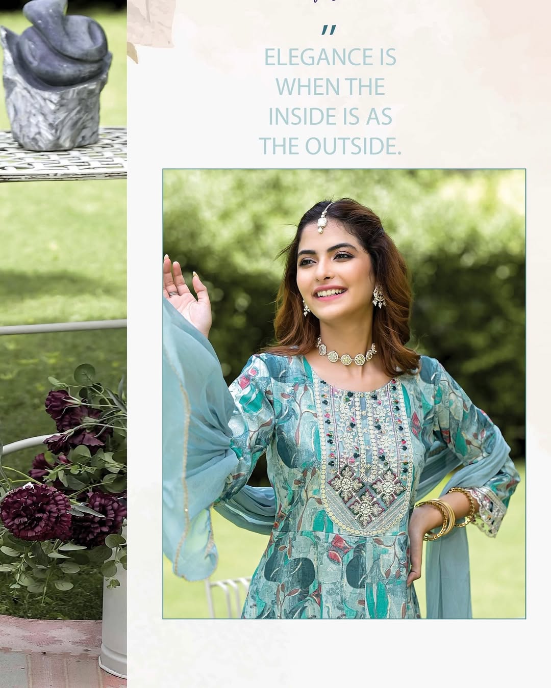 Cotton Foil Print Anarkali Suit Set - Image 9