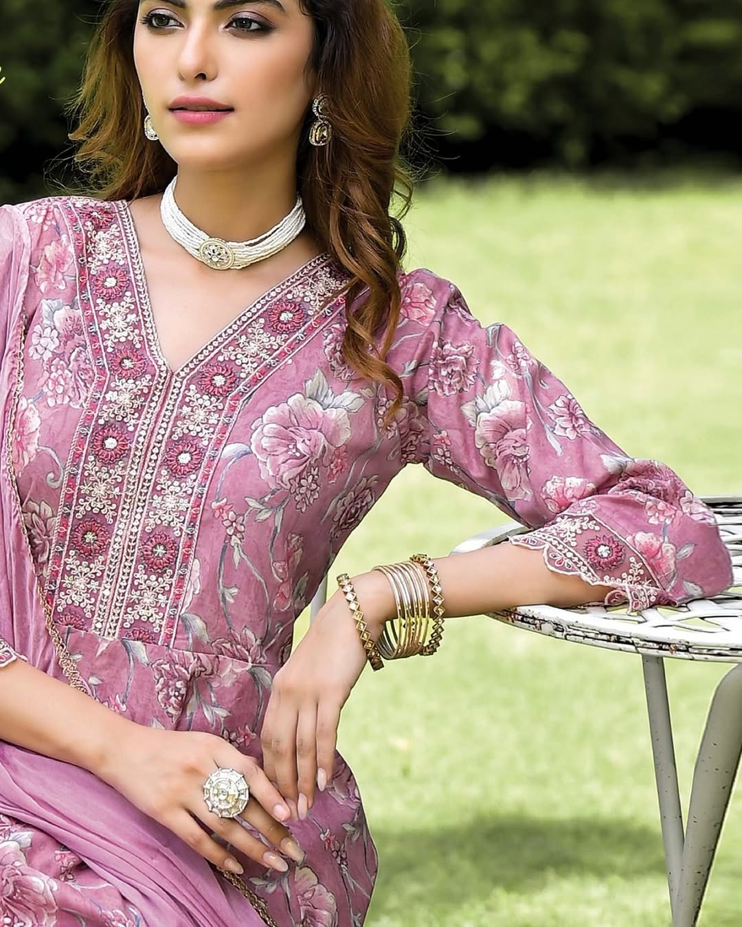 Cotton Foil Print Anarkali Suit Set - Image 8