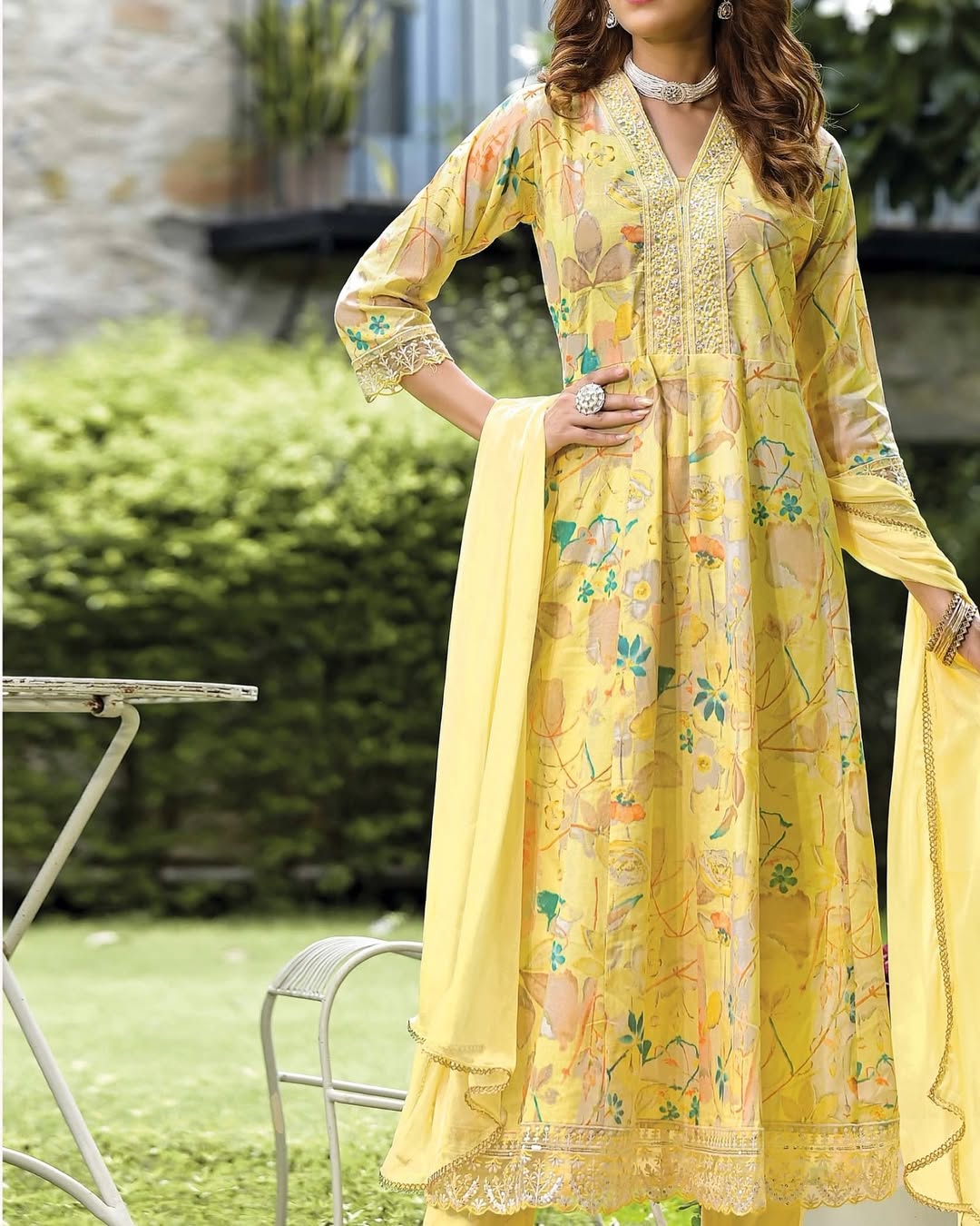 Cotton Foil Print Anarkali Suit Set - Image 6