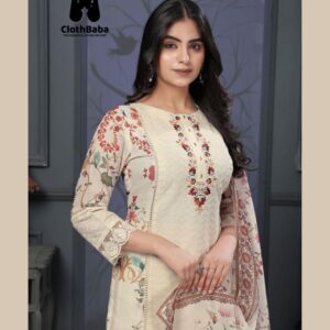 Organic White Pure Cotton Schiffli Work Suit Sets