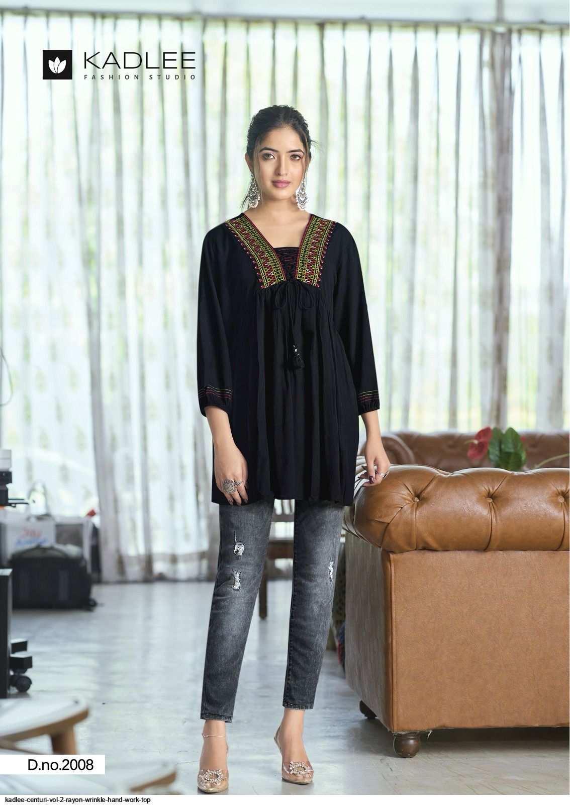 Zoori Wrincle - Thread Work & Hand Work Kurti - Image 4