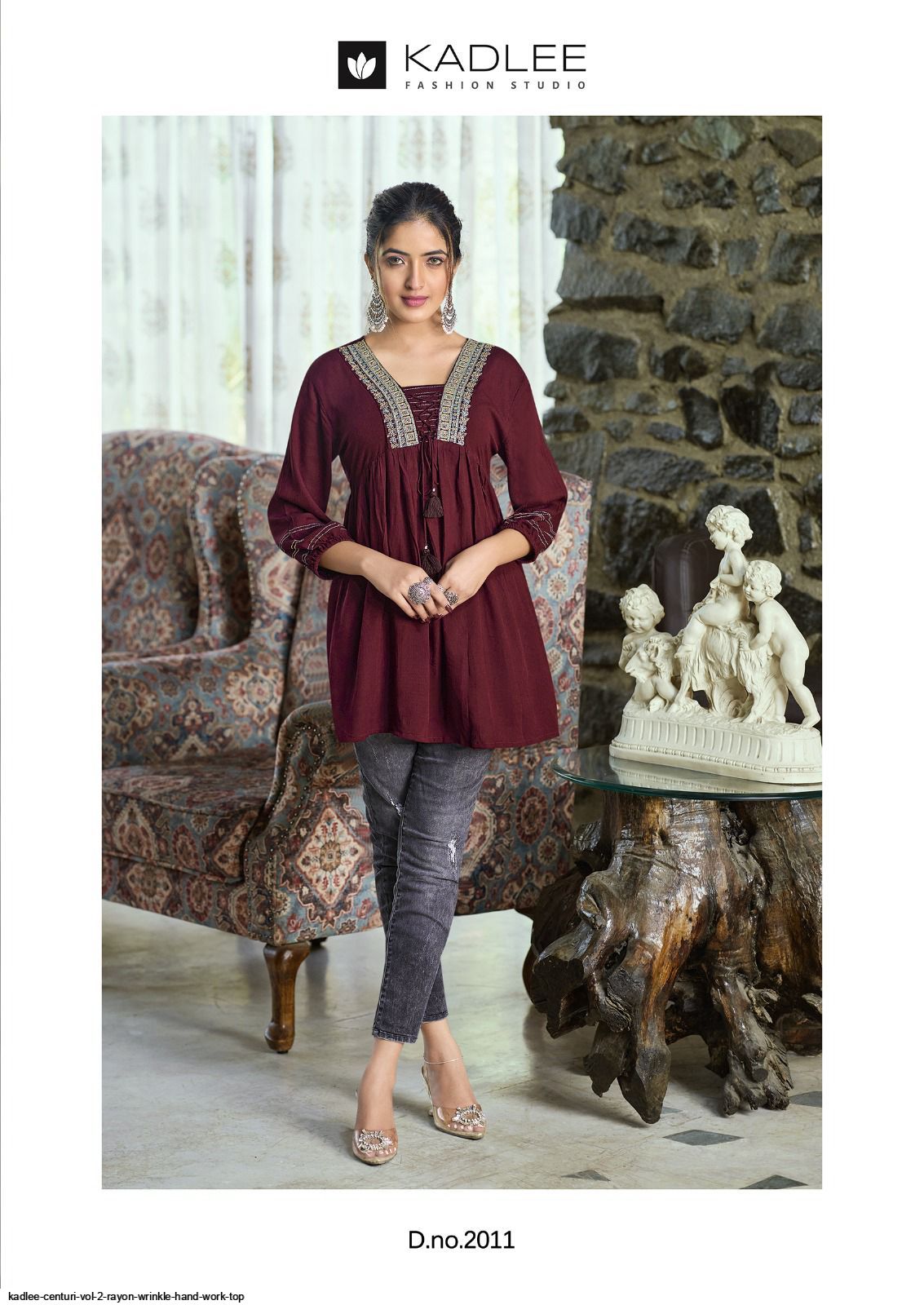 Zoori Wrincle - Thread Work & Hand Work Kurti - Image 6